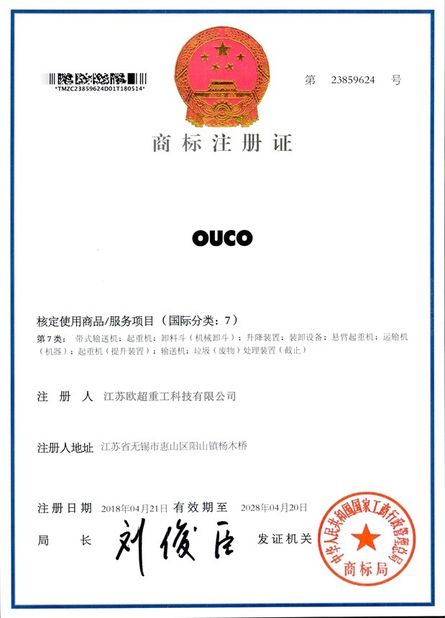 China Jiangsu OUCO Heavy Industry and Technology Co.,Ltd zertifizierungen